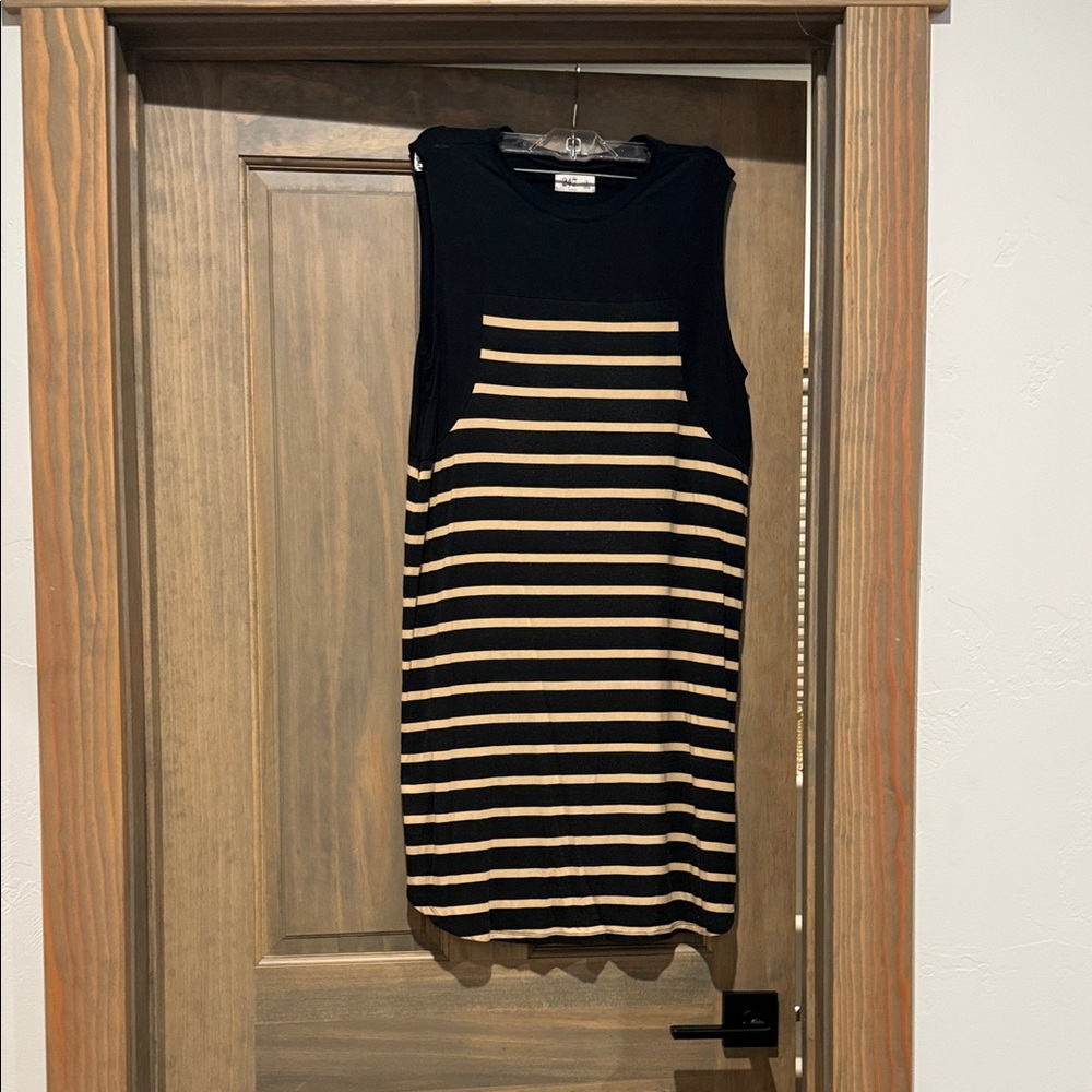 Black and Tan Striped Sleeveless Dress